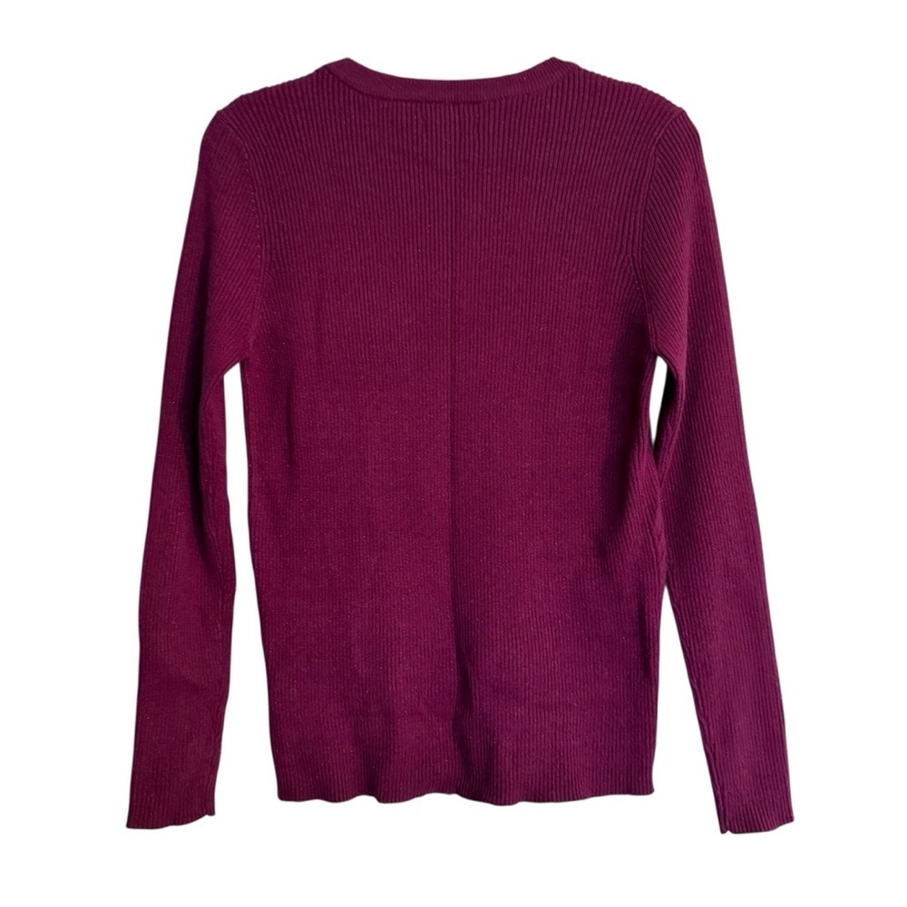 Nine West Women’s Magenta Ribbed Metallic Blend Sweater Pull Over Petite Large - Picture 2 of 7